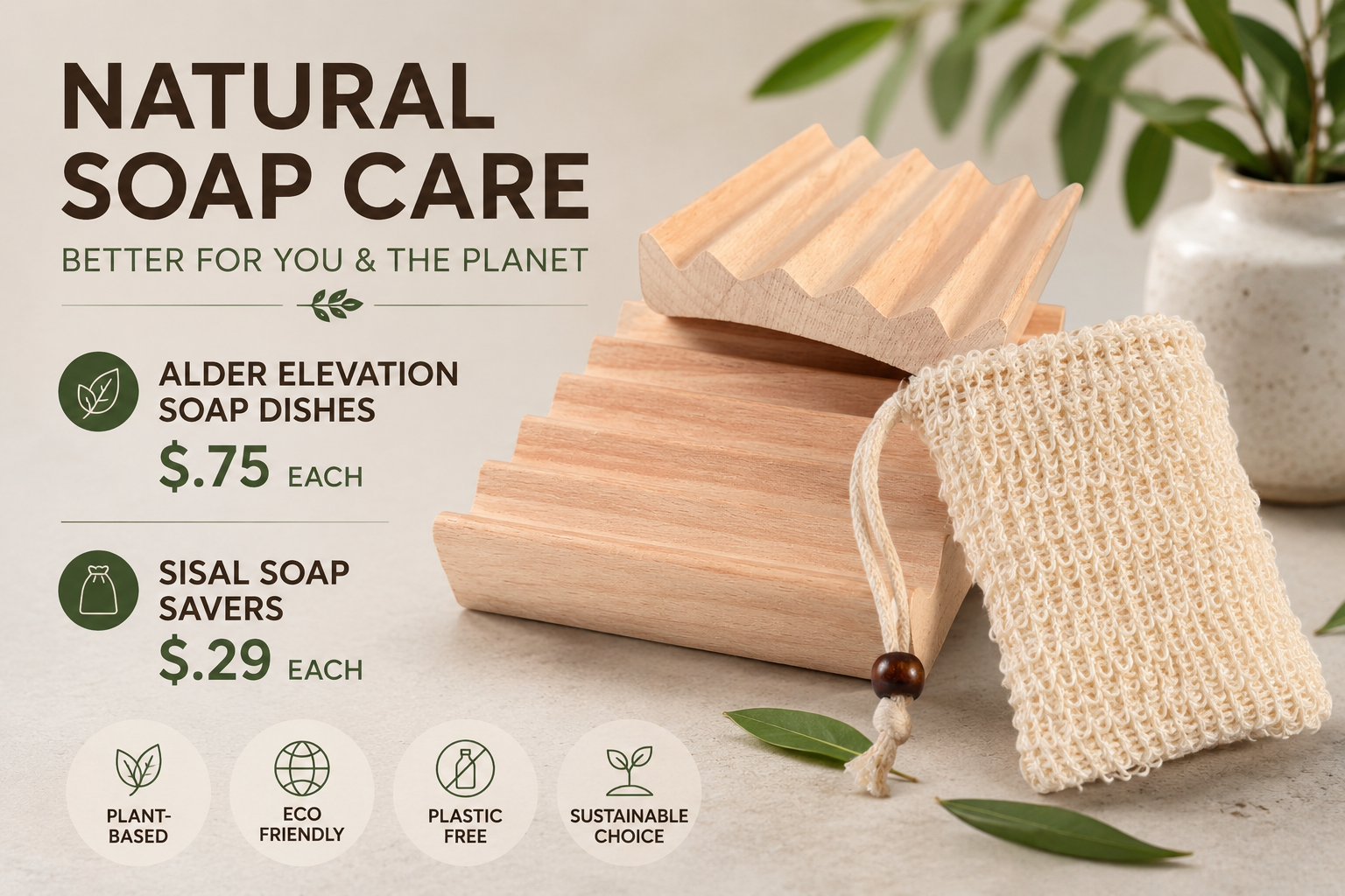$.75 Each Alder Elevation Style Soap Dishes + Discounted Sisal Savers