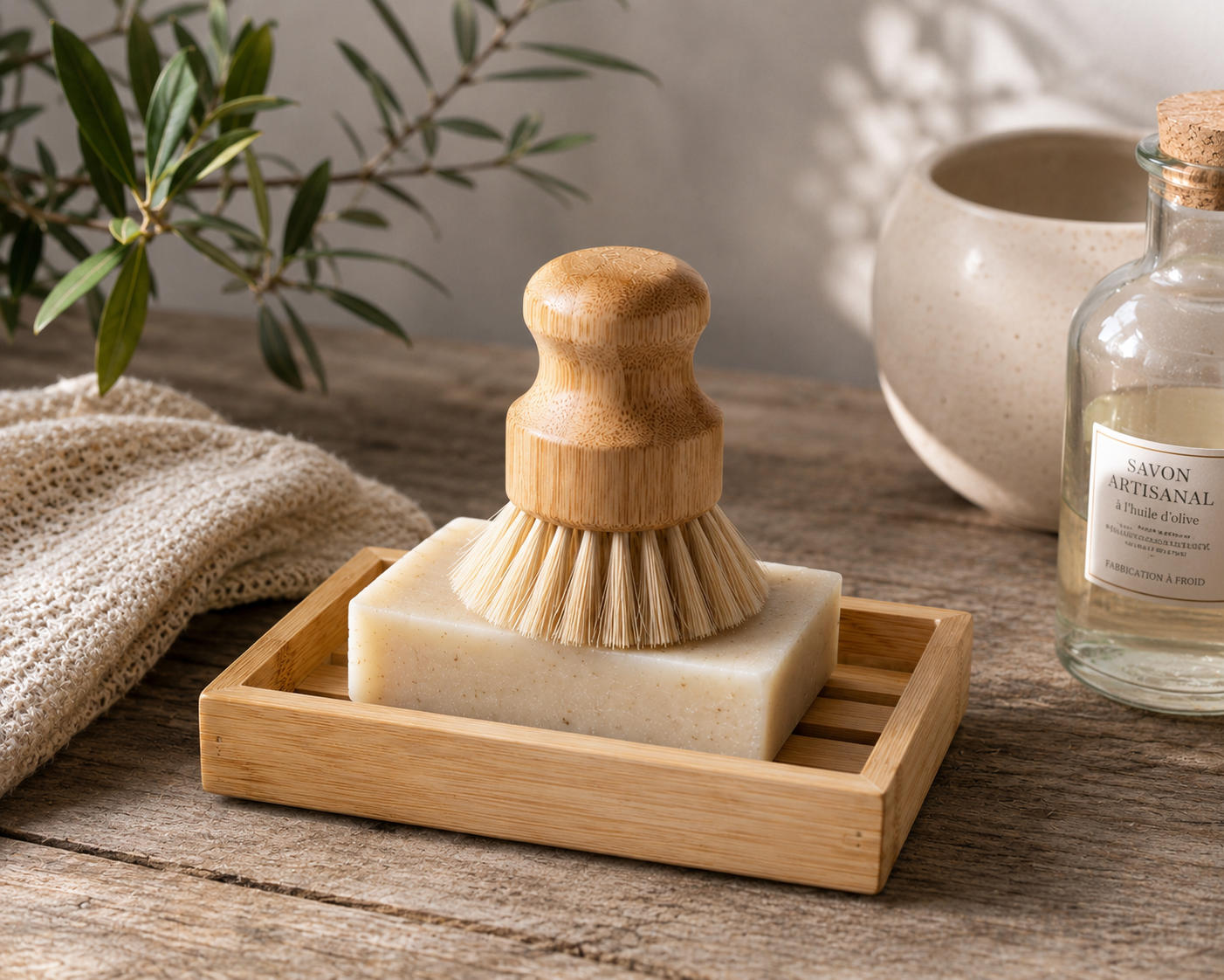 Bamboo Dish Washing Kit- Soap Tray & Dish Brush