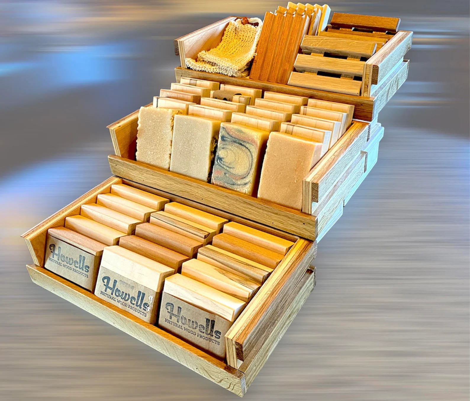 Set of 3 Wood Display Crates + 3 Storage Totes