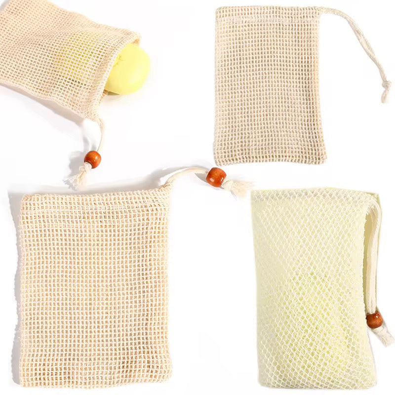 !!New Product Drop!! Natural Plant-Based 100% Cotton Soap Saver Pouch, with Coffee Color Wood Bead and Drawstring