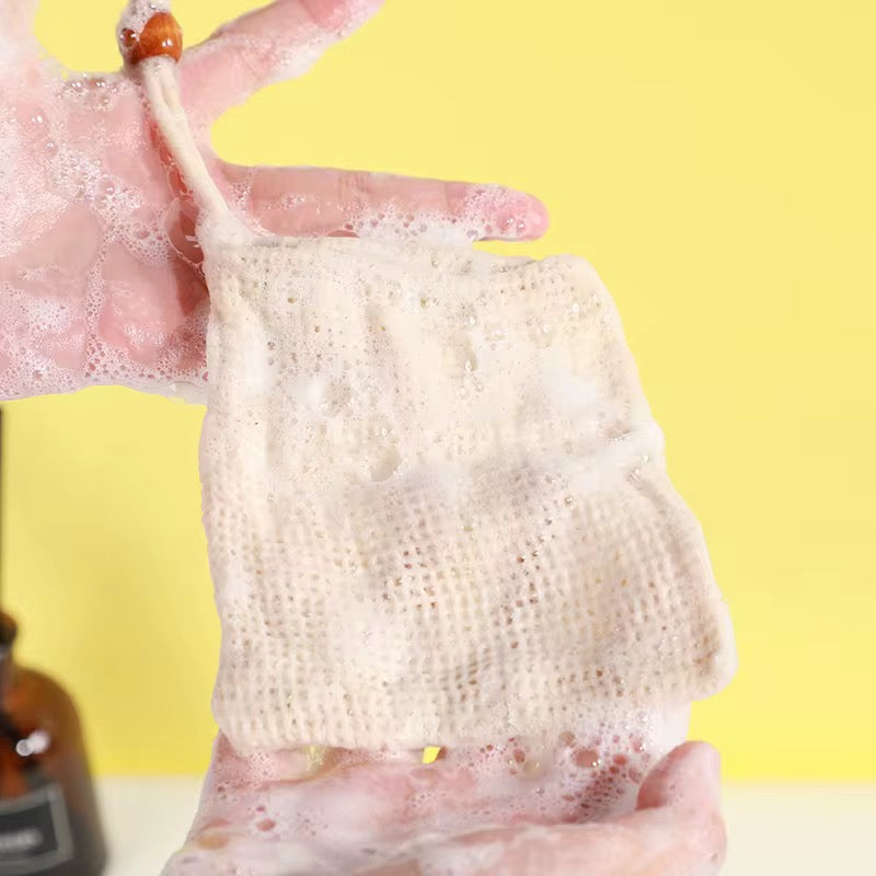 !!New Product Drop!! Natural Plant-Based 100% Cotton Soap Saver Pouch, with Coffee Color Wood Bead and Drawstring