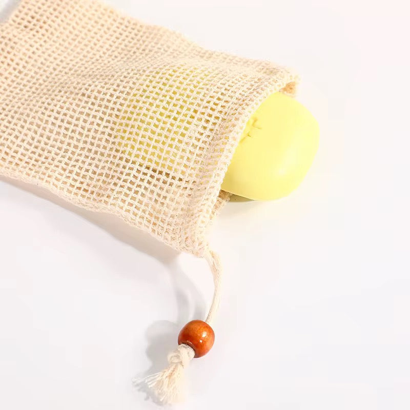 !!New Product Drop!! Natural Plant-Based 100% Cotton Soap Saver Pouch, with Coffee Color Wood Bead and Drawstring