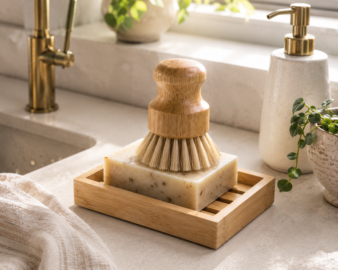 Bamboo Dish Washing Kit- Soap Tray & Dish Brush