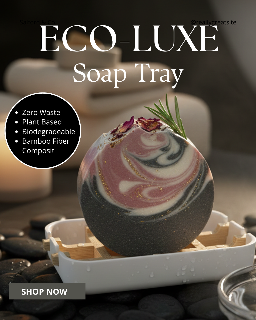 Eco-Luxe Zero Waste Biodegradable Soap Tray- Bamboo Fiber Composite